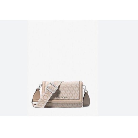 MICHAEL KORS Jet Set Logo nylon phone crossbody bag wallet -LIGHT SAND /BEIGE - Picture 1 of 7